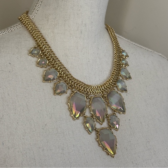 Vintage Kendra Scott Elegant Gretchen Statement Necklace Gold Iridescent Slate - Picture 13 of 17